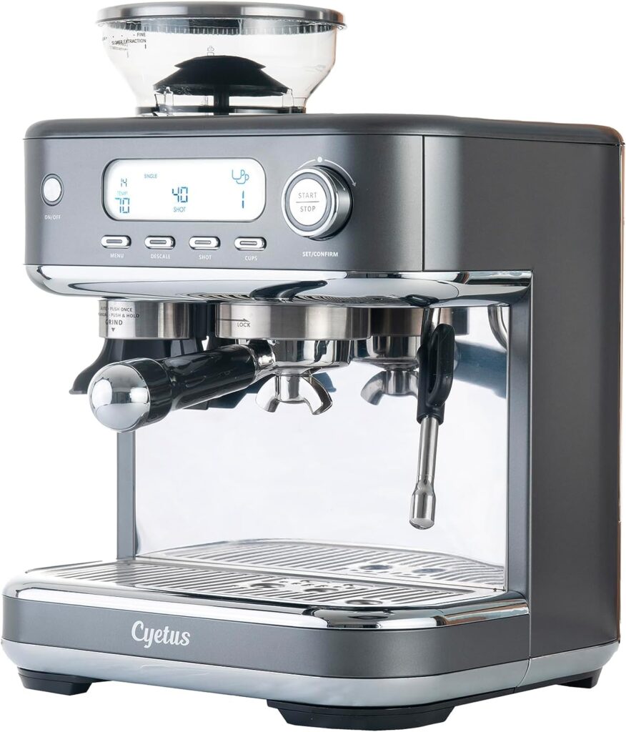 CYETUS Espresso Machine with Grinder and Milk Steam Wand, Automatic Espresso Machines, Coffee Maker All in One Espresso Machine For Home Barista, Brushed Stainless Steel