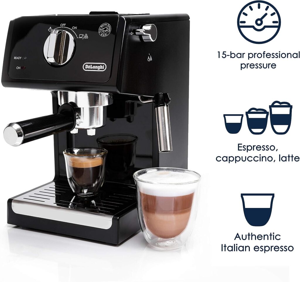 DeLonghi ECP3120 15 Bar Espresso Machine with Advanced Cappuccino System, 9.6 x 7.2 x 11.9 inches, Black/Stainless Steel