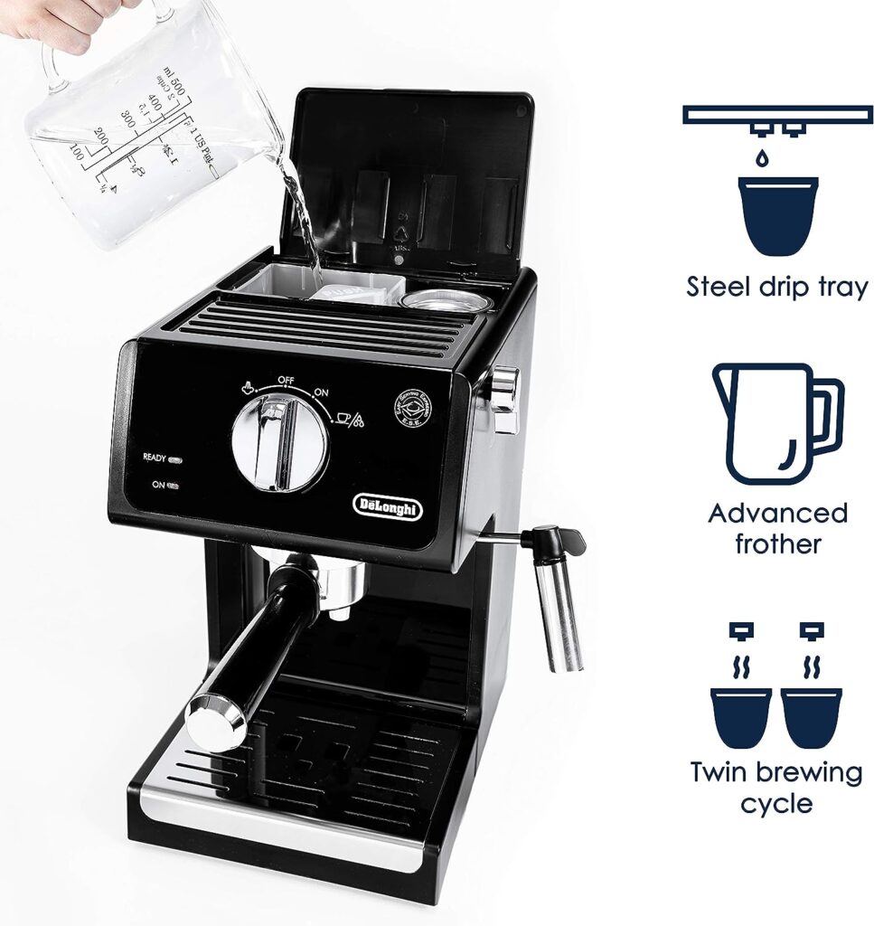 DeLonghi ECP3120 15 Bar Espresso Machine with Advanced Cappuccino System, 9.6 x 7.2 x 11.9 inches, Black/Stainless Steel