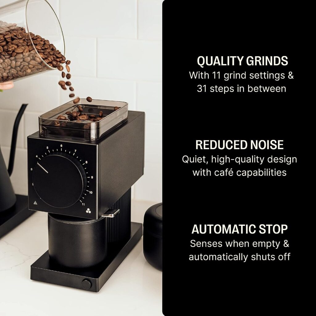 Fellow Ode Brew Grinder - Burr Coffee Grinder Electric - Coffee Bean Grinder with 31 Settings for Drip, French Press  Cold Brew - Small Footprint Electric Grinder - Matte Black