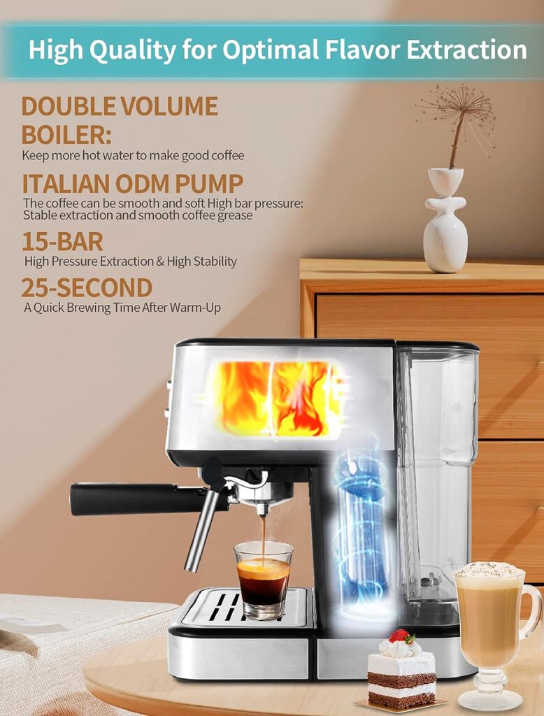 Gevi Espresso Machine 20 Bar Pump Pressure, Cappuccino Coffee Maker with Milk Foaming Steam Wand for Latte, Mocha, Cappuccino, 1.5L Water Tank