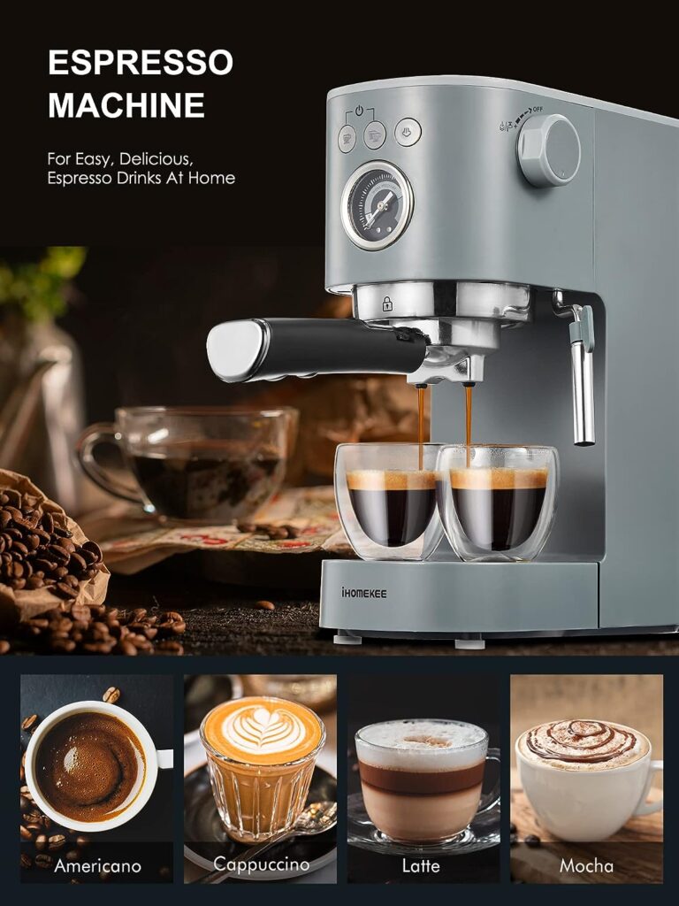 Ihomekee Espresso Machine Coffee Makers 15 Bar Cappuccino Machines with Milk Frother for Espresso/Cappuccino/Latte/Mocha for Home Brewing 1350W - CM6927