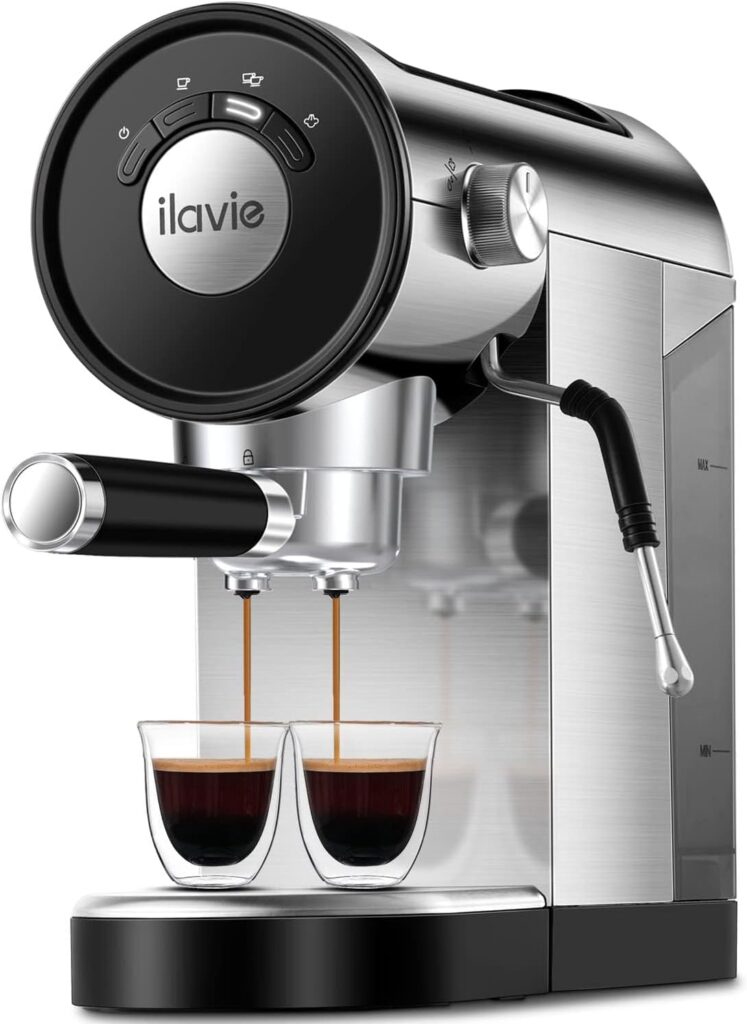 ILAVIE Espresso Coffee Machine, 20 Bar Espresso Machine with Steamer, Compact Espresso Maker with Milk Frother for Home, Stainless Steel Cappuccino Machine for Cappuccino, Latte, 1250W