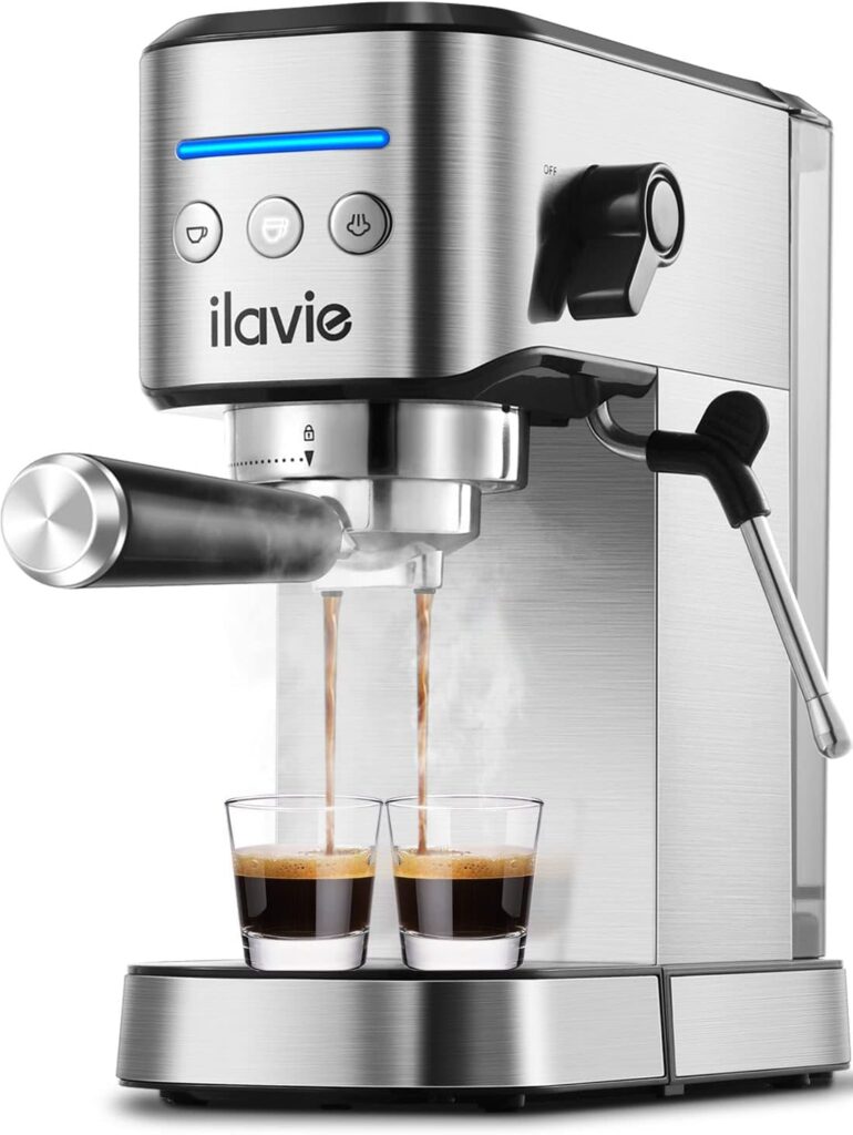 ILAVIE Espresso Machines with Steamer, 20 Bar Pump Espresso and Cappuccino latte Maker, Espresso Machine Easy to Use for Home Barista, Stainless Steel, 1350W