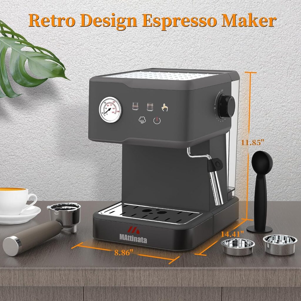 MAttinata Espresso Machine, 20 Bar Espresso Maker with Milk Frother and Steamer, Retro Coffee Machine for Home Latte Cappuccino Machine Mom Dad Coffee Lovers Gifts
