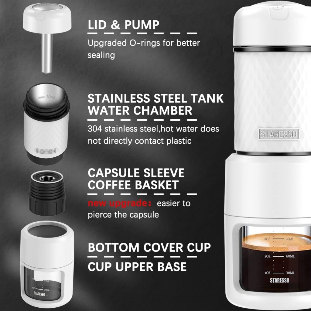 STARESSO Classic Portable Espresso Machine, Unique 2 in 1 Travel Coffee Maker Compatible Nespresso Original Capsules and Compatibles, 20 Bar Pressure, Manual Coffee Machine for Kitchen and Office